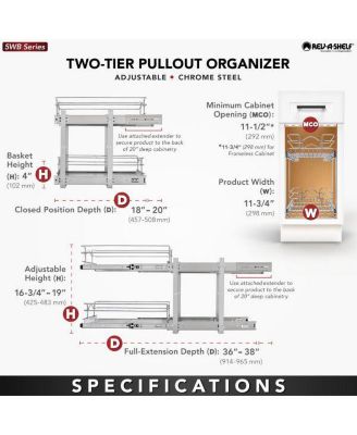 Kitchen Cabinet Pullout Shelf Organizer, 12 x 18 In, 5WB2-1218CR-1