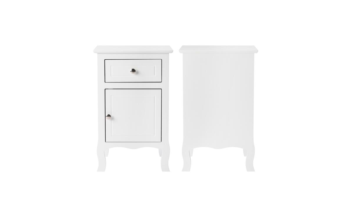 Slickblue Set of 2 Country Style Night Tables, Mdf with Curved Feet, One Drawer & One Door,- White
