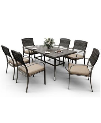 Brown 5-Piece PE Wicker Outdoor Dining Set with Green Cushions