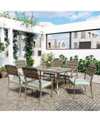 Brown 5-Piece PE Wicker Outdoor Dining Set with Green Cushions