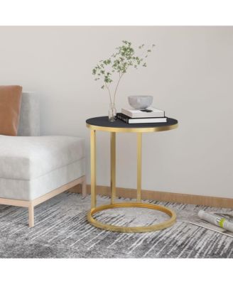 Side Table Gold and Black 17.7" Tempered Glass