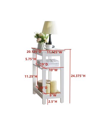 Slim Wood Side End Table with Storage Shelves & Pull-Out Tray, Nightstand for Bedroom, Living Room