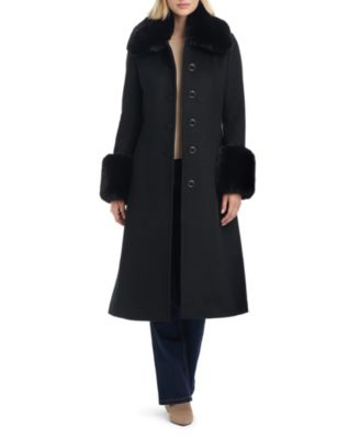 Women's Single-Breasted Maxi Coat W/ Detachable Faux Fur