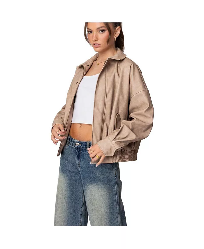 Women's Mori Oversized Faux Leather Jacket - thumbnail 4
