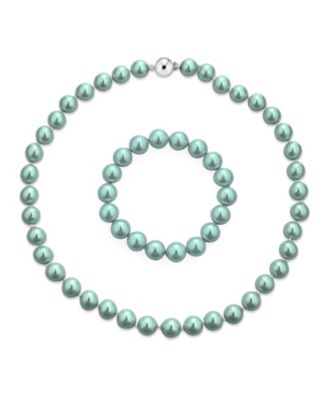 White Strand Necklace Rhodium Plated Crystal Clasp Pearl 10MM 16 Inch