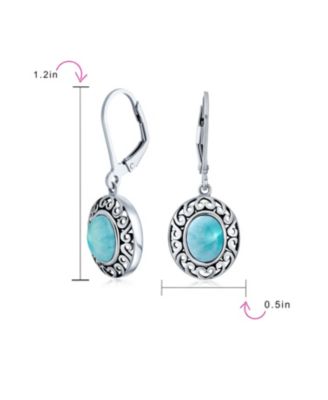 3CTW Natural Stones Oval Bezel Set Lever Back Dangle Earrings Oxidized .925 Sterling Silver
