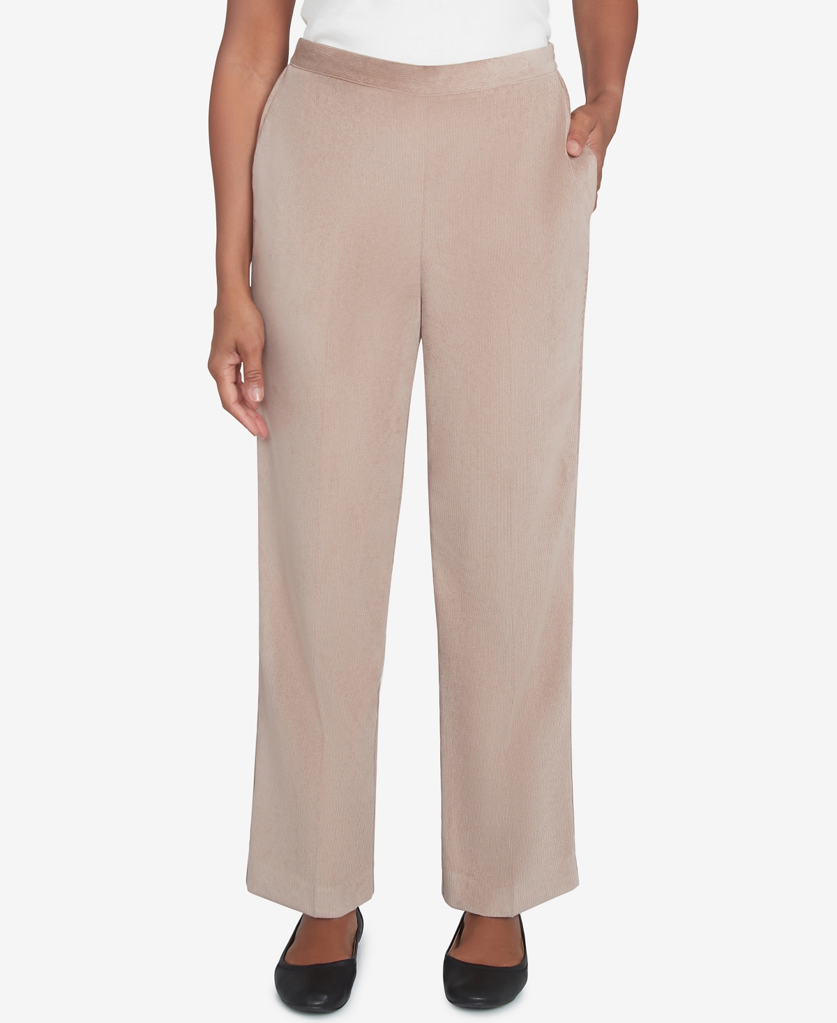 Alfred Dunner Petite Telluride Corduroy Elastic Waist Average Length Pleated Pants In Fawn