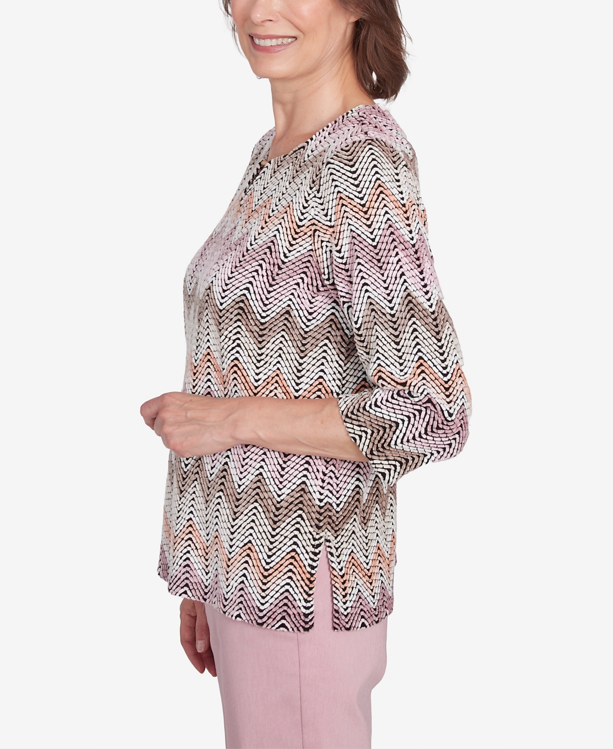 Alfred Dunner Petite Telluride Chenille Zig Zag Top In Neutral Multi
