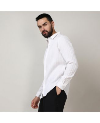 Men's Chalk White Self-Design Striped Shirt