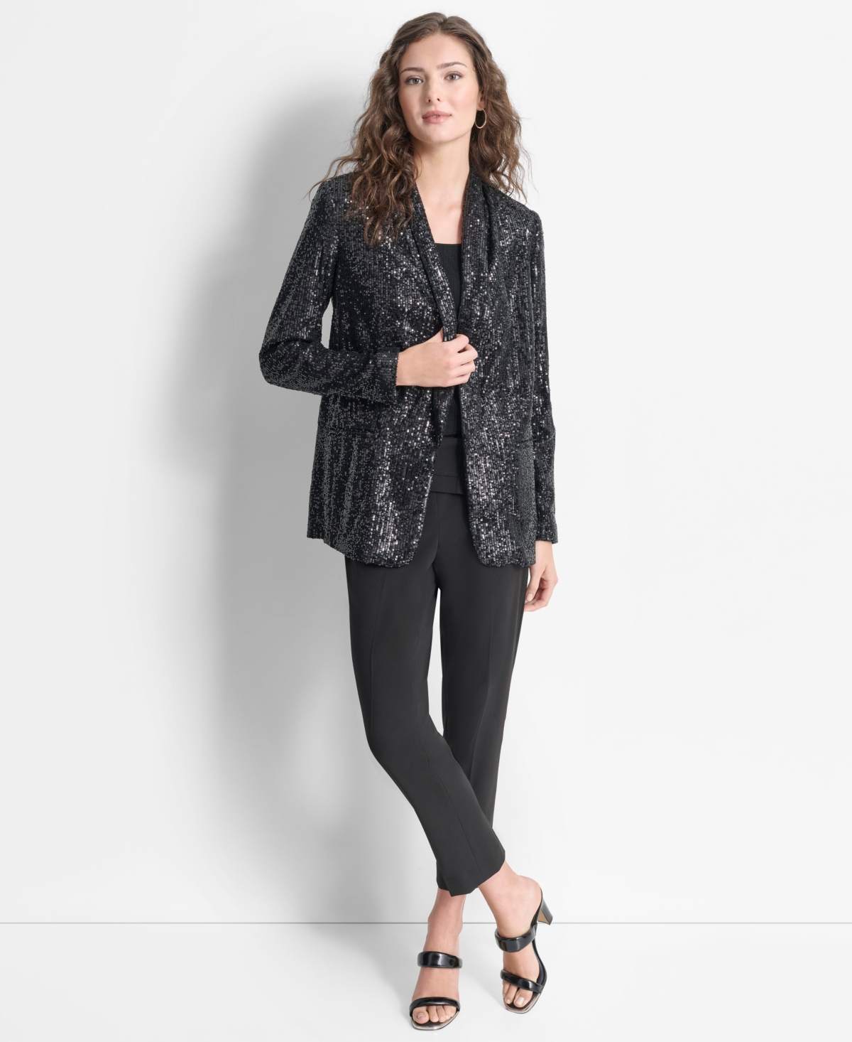 Dkny Petite Sequined Shawl-Collar Long-Sleeve Jacket