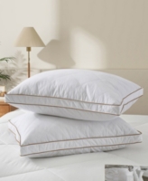 Unikome 2 Piece Diamond Quilted Goose Feather Gusseted Bed Pillows Set, King - White