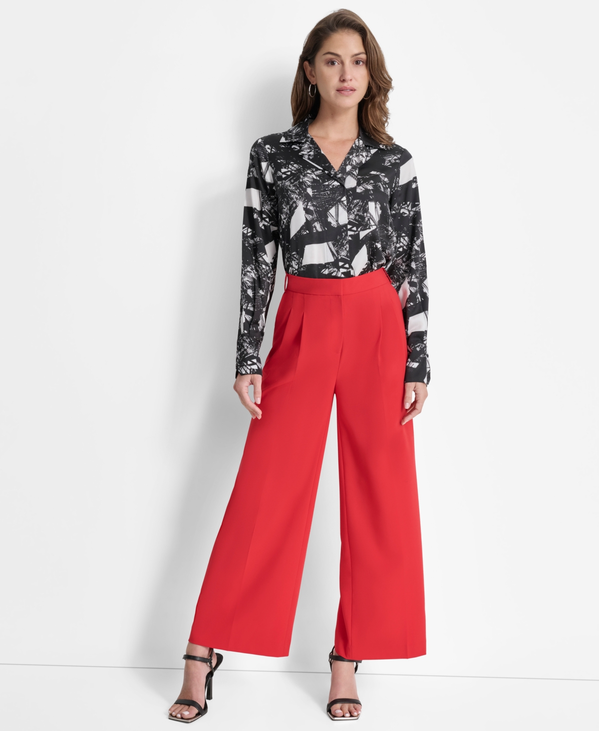 Dkny Petite High-Waisted Pleated Wide-Leg Pants