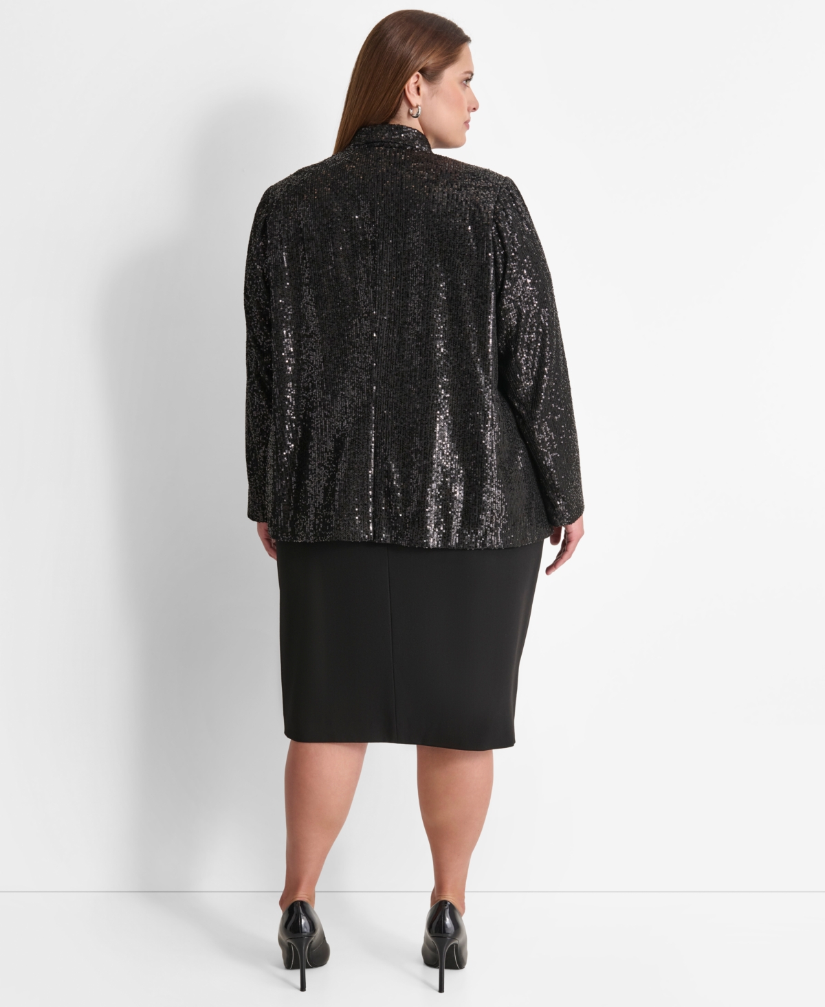 Dkny Plus Size Sequined Shawl-Collar Long-Sleeve Jacket