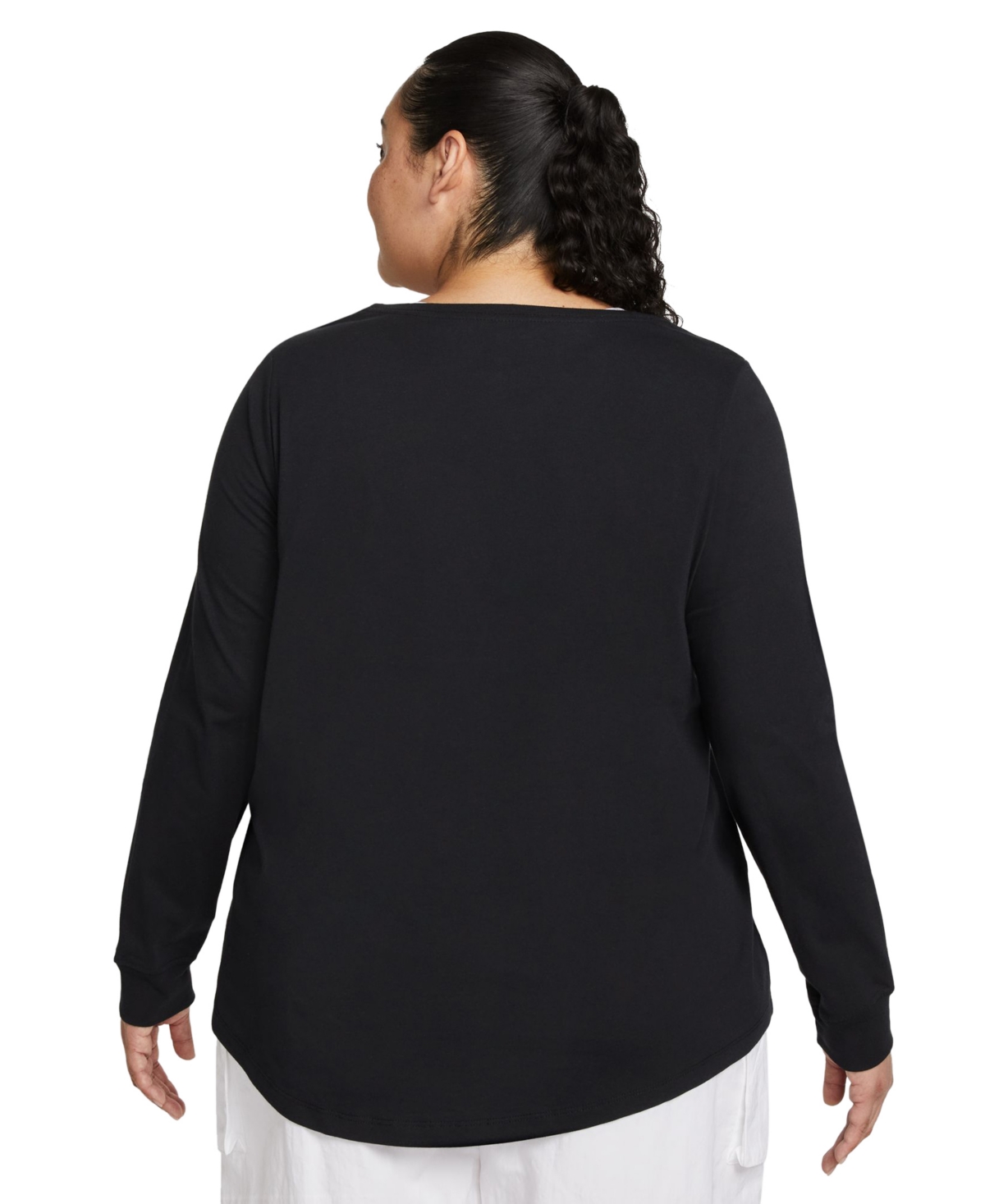Nike Sportswear Club Plus Size Long-Sleeve Cotton T-Shirt -whit
