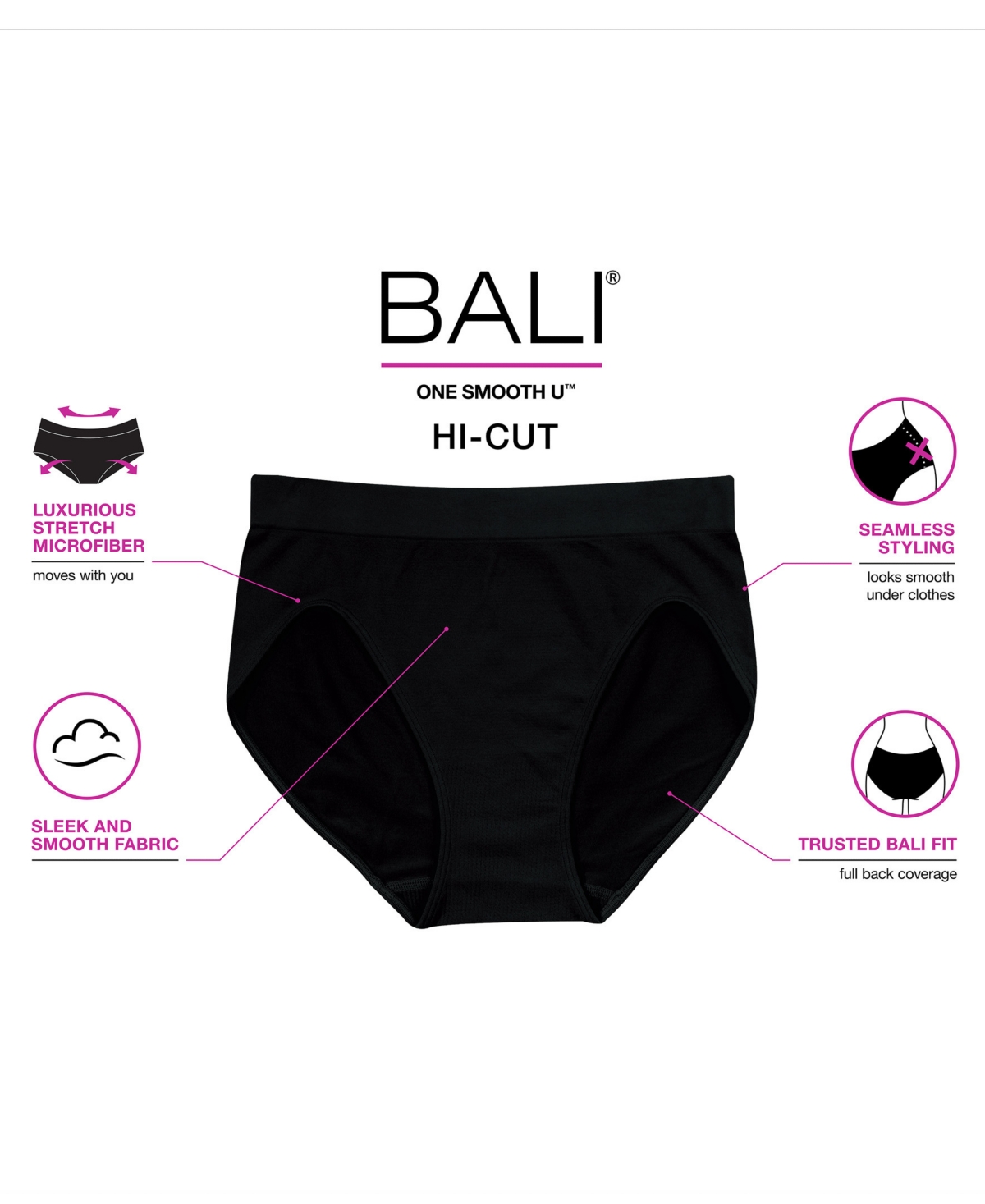 BALI ONE SMOOTH U ALL-OVER SMOOTHING HI CUT BRIEF UNDERWEAR 2362 