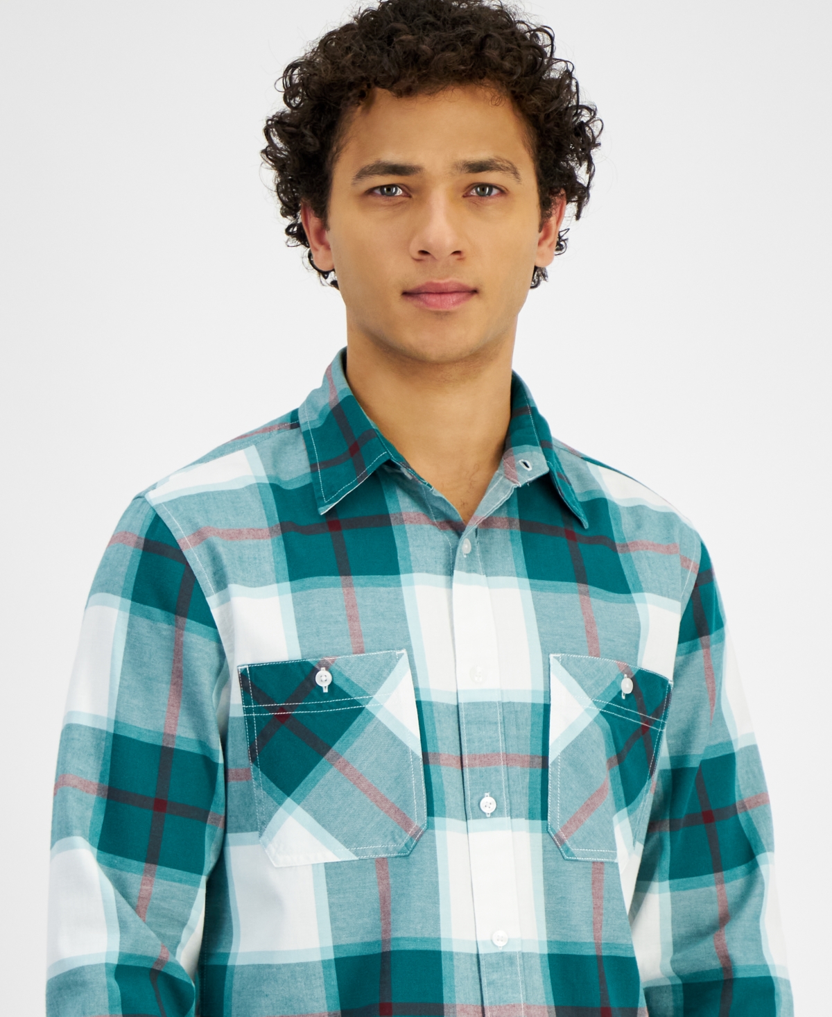 SUN + STONE MEN'S ROSS PLAID SHIRT, EXCLUSIVELY AT MACY'S 