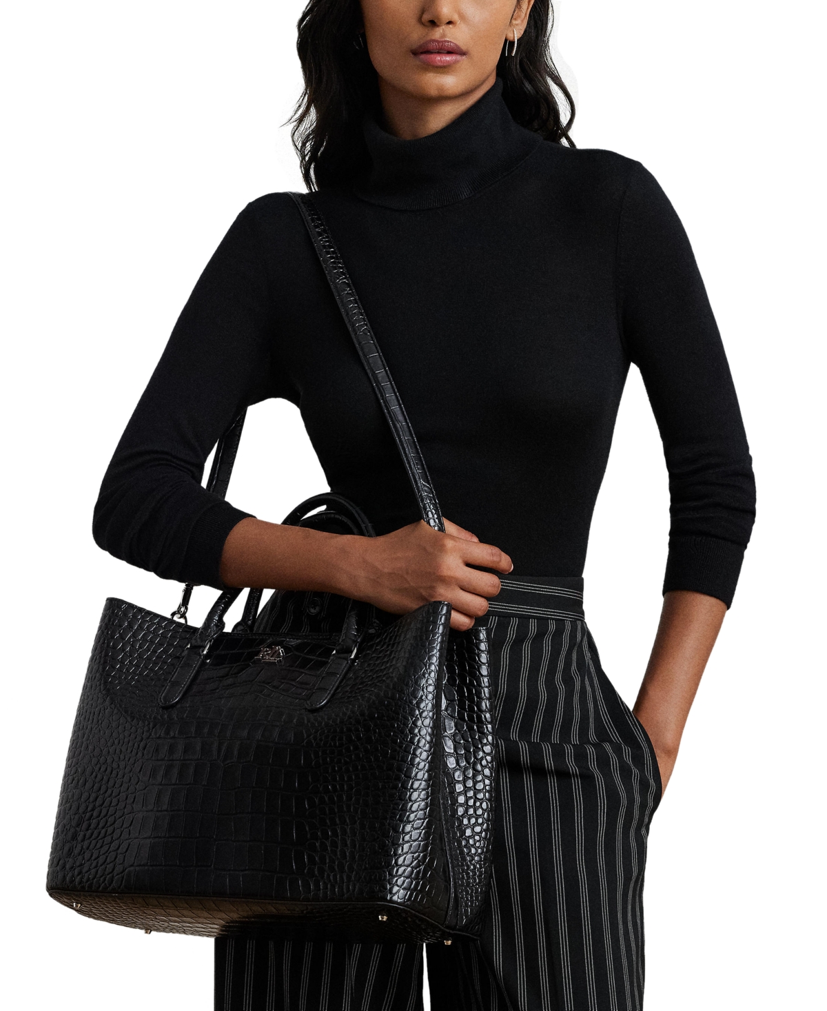Lauren Ralph Lauren Marcy Large Embossed Leather Satchel - Silver