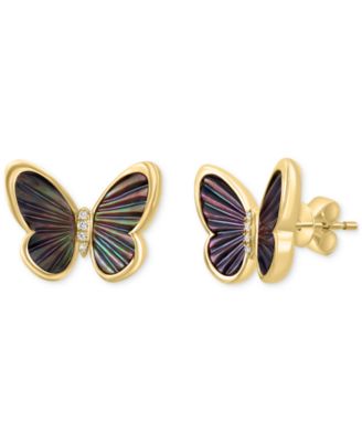 EFFY&reg; Mother of Pearl & Diamond Accent Butterfly Stud Earrings in 14k Gold
