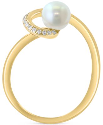 EFFY&reg; Cultured Freshwater Pearl (6mm) & Diamond (1/10 ct. t.w.) Statement Ring in 14k Gold