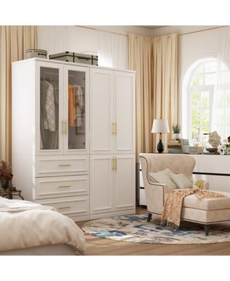 6-Door Big Armoires with 2 Hanging Rods, 3-Drawers, Shelves