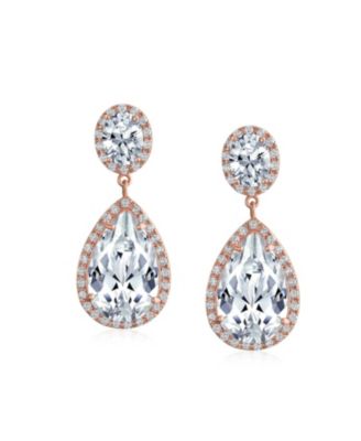 Cubic Zirconia Pave CZ Halo Statement Large Teardrop Dangle Clip On Earrings Prom 14K Gold Plated Brass