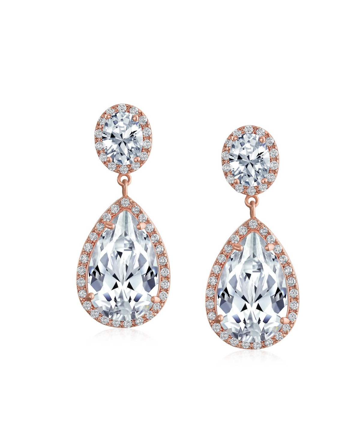 Bling Jewelry Cubic Zirconia Pave Cz Halo Statement Large Teardrop Dangle Clip On Earrings Prom 14K Gold Plated Brass
