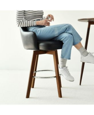 Set of 3 Swivel Faux Leather Counter Height Bar Stools with Back and Arms, 26'' Seat, Rubberwood Legs-Maison Boucle