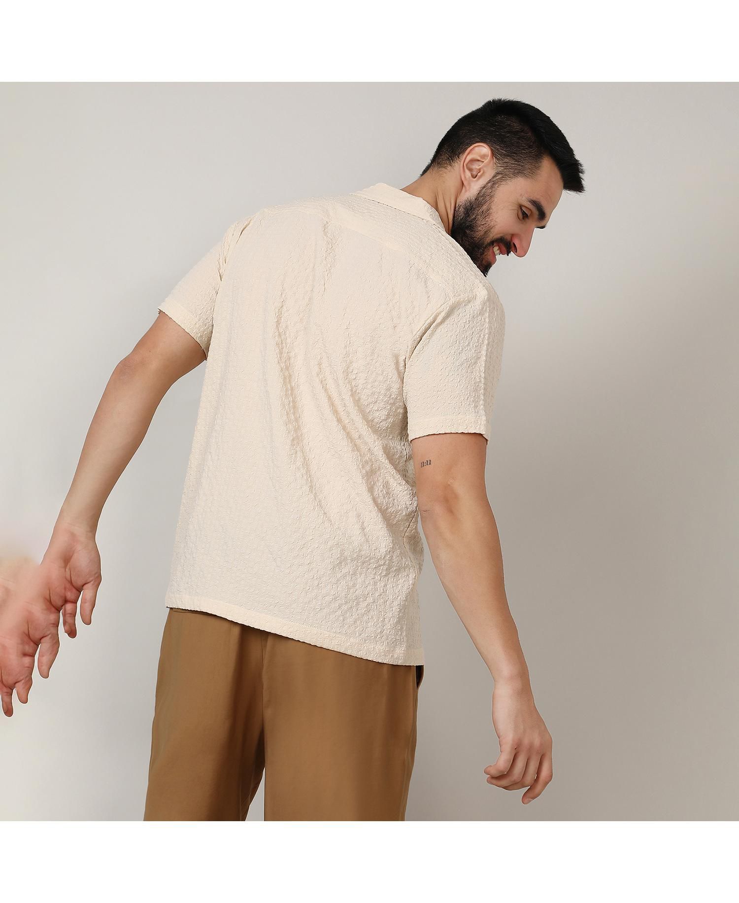 Men's Pale Yellow Micro Creased Shirt