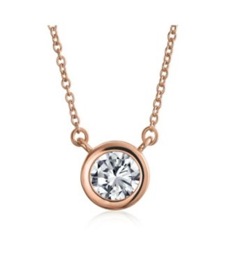 Classic Cubic Zirconia 2CT Round CZ Bezel Set Pendant Necklace Sterling Silver