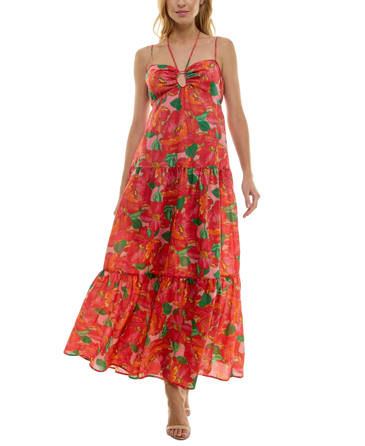 Juniors' Keyhole Halter Maxi Dress - Fuschia - Multi