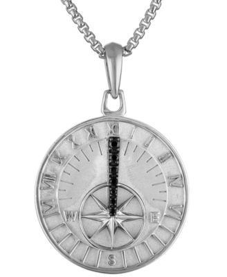 Bulova - Black Diamond (1/6 ct. t.w.) Sundial Pendant 26" Necklace in Sterling Silver