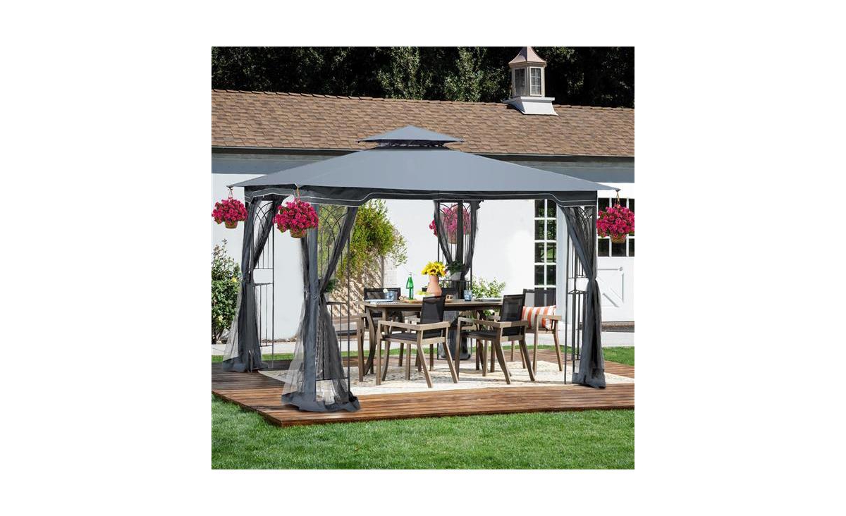 Slickblue 10x10 Outdoor Patio Gazebo Canopy Tent with Ventilated Roof and Mosquito Netting for Insect Protection