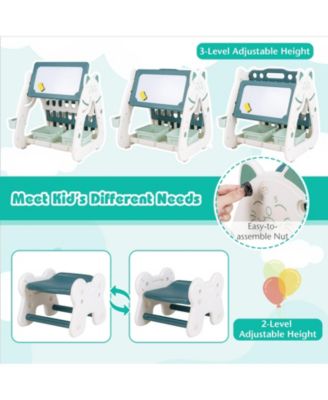 3-In-1 Double Sided Magnetic Dry-Erase Board with Stool and Flipped Writing Desktop