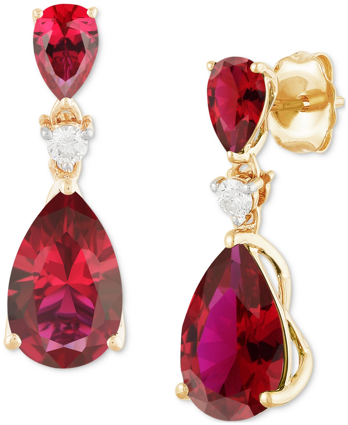 Grown With Love Lab Grown Emerald (4-5/8 Ct. T.w.) & Diamond (1/8 Ct. T.w.) Double Pear Drop Earrings (also Availabl In Ruby