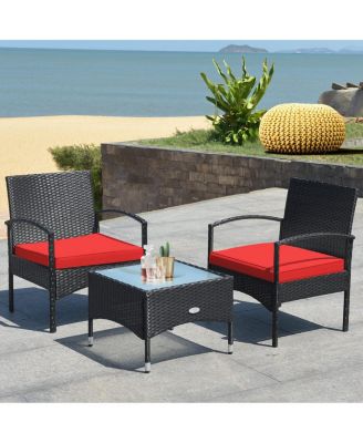 3 Pieces Patio Wicker Rattan Furniture Set with Cushion for Lawn Backyard