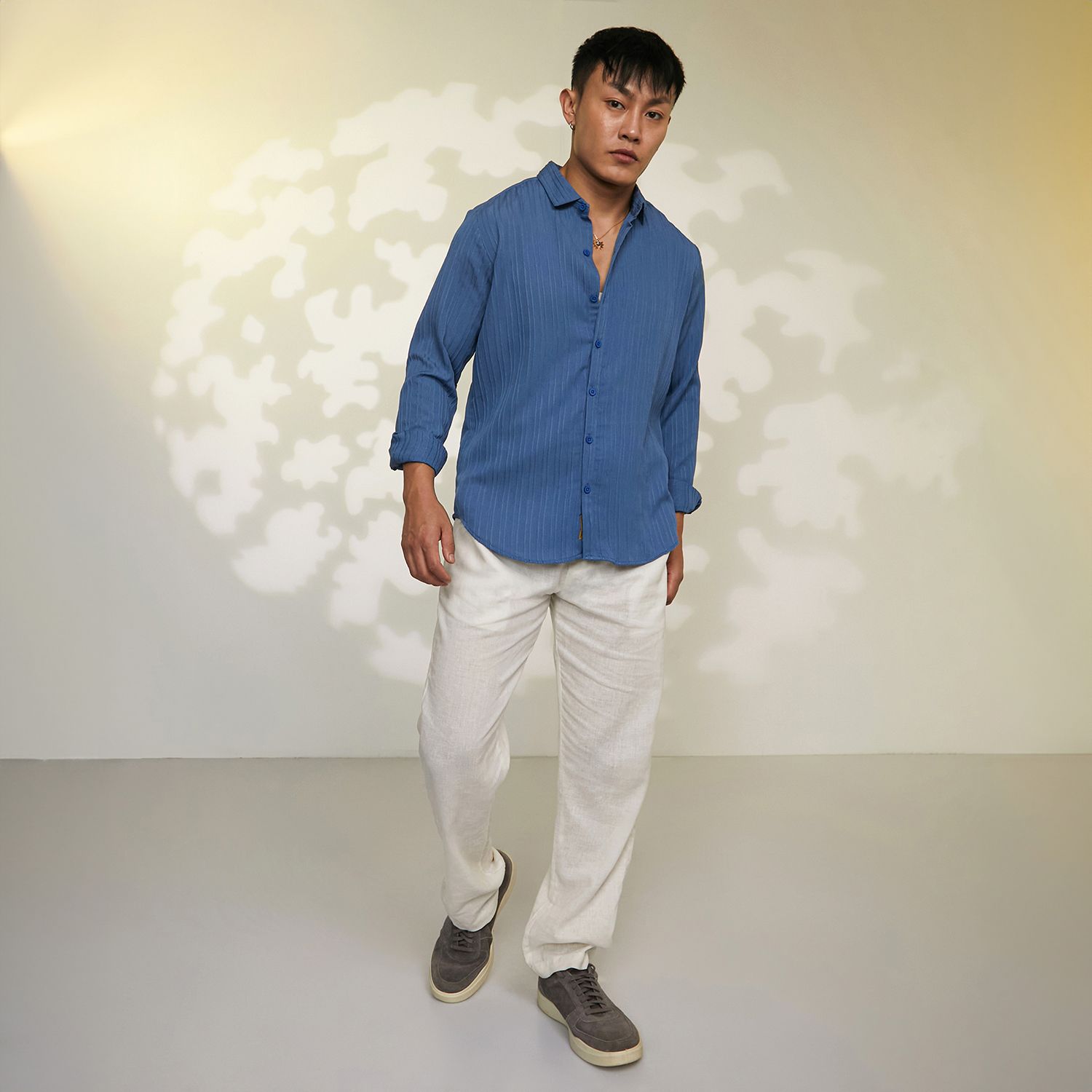 Men's Lapis Blue Self-Design Striped Shirt