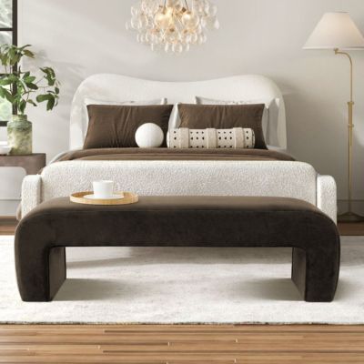 60" Waterfall Upholstered Bench with Solid Wood Frame and Boucle Fabric for Bedroom or Entryway