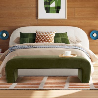 60" Waterfall Upholstered Bench with Solid Wood Frame and Boucle Fabric for Bedroom or Entryway