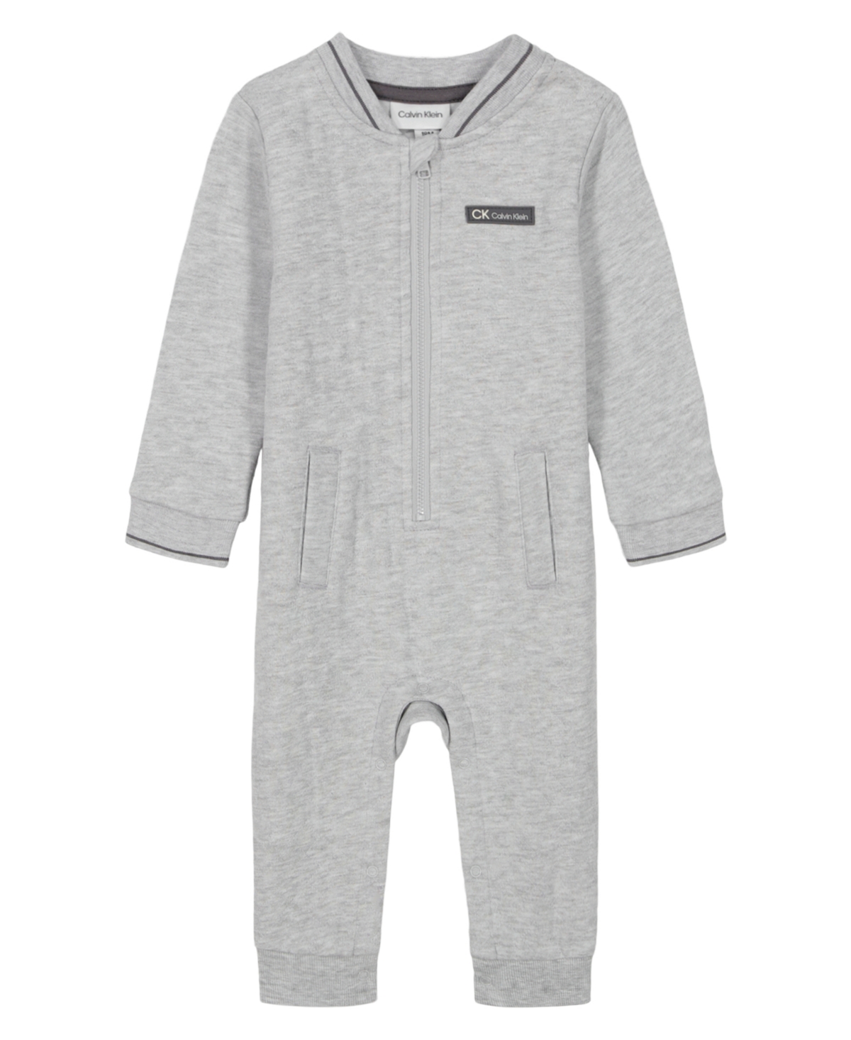 Calvin Klein Baby Boy Heather Fleece Quilted Coverall In Platinum Heather,granite Gray