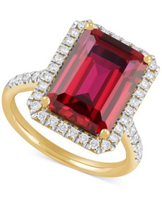 Lab Grown Emerald (6-1/2 ct. t.w.) & Lab Grown Diamond (1/2 ct. t.w.) Ring in 14k White Gold (Also available in Sapphire & Ruby)