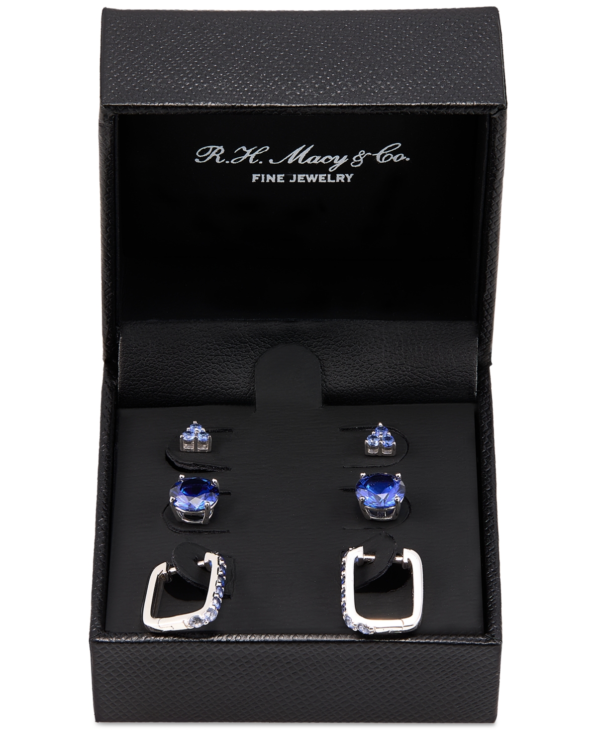 Macy's 3-pc. Set Lab-created Sapphire Stud & Hoop Earrings (3-3/4 Ct. T.w.) In Sterling Silver In Sapphire