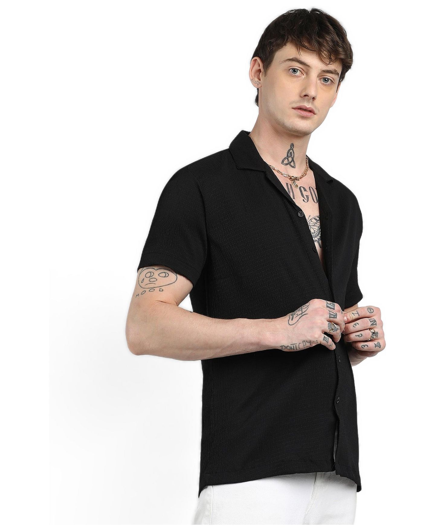 Мужская рубашка Cahoot Campus Sutra Onyx Black Creased, цвет: Чёрный — фото 2