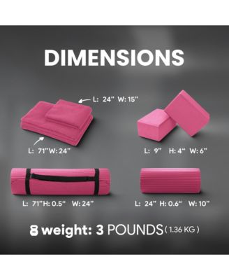 7 Piece Yoga Set with Mat, Stretch Strap & Knee Pad, Pink
