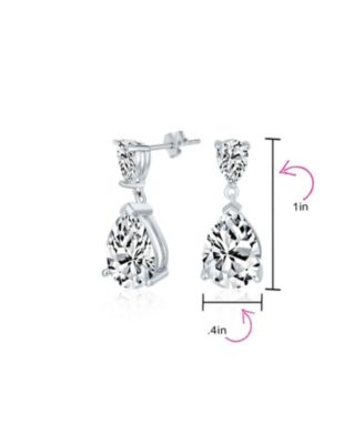 Classic Simple 5CT Cubic Zirconia Clear Teardrop Pear Shaped Solitaire CZ Dangle Earrings For Prom .925 Sterling Silver