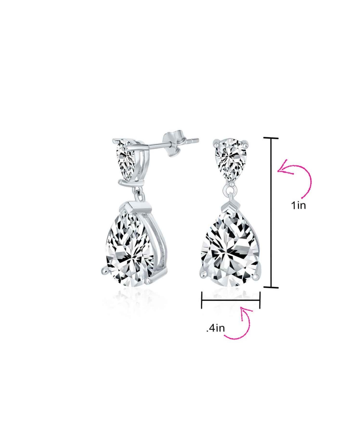 Bling Jewelry Classic Simple 5CT Cubic ZirconiaTeardrop Pear Shaped Solitaire Cz Dangle Earrings For Prom .925 Sterling Silver - Clear