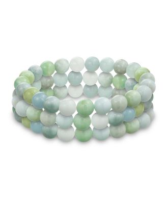 Set Of 3 Natural Light Blue Shades Aquamarine Round Bead Ball 8mm Stacking Stretch Bracelet