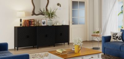 High quality black hemp flour multifunctional four door dressing table, wooden storage cabinet, side cabinet