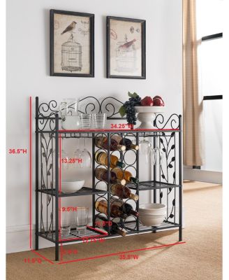 Kings Brand Functional Metal Console Table – Wine Rack Liquor Cabinet with Glass Holder & Storage Shelves