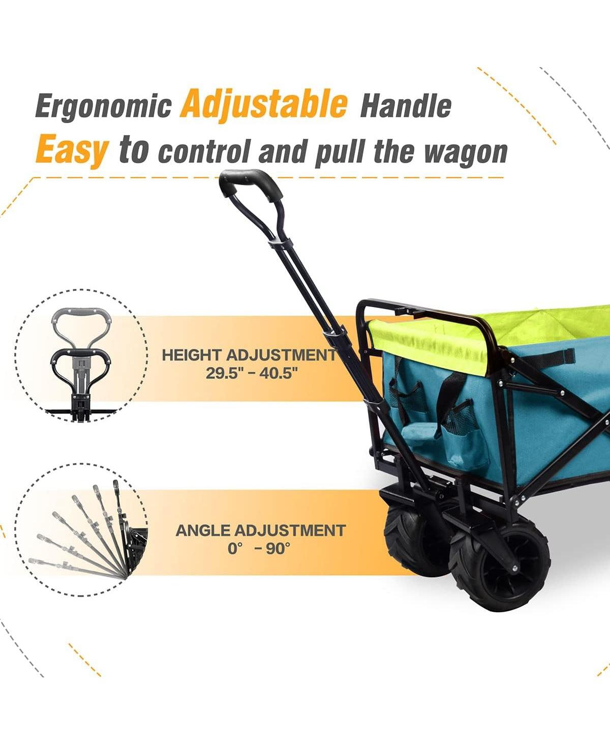 Slickblue Collapsible Heavy-Duty Beach Wagon Cart – Outdoor Folding Utility with Universal Wheels & Adjustable Handle, Green &- Blue, Gre