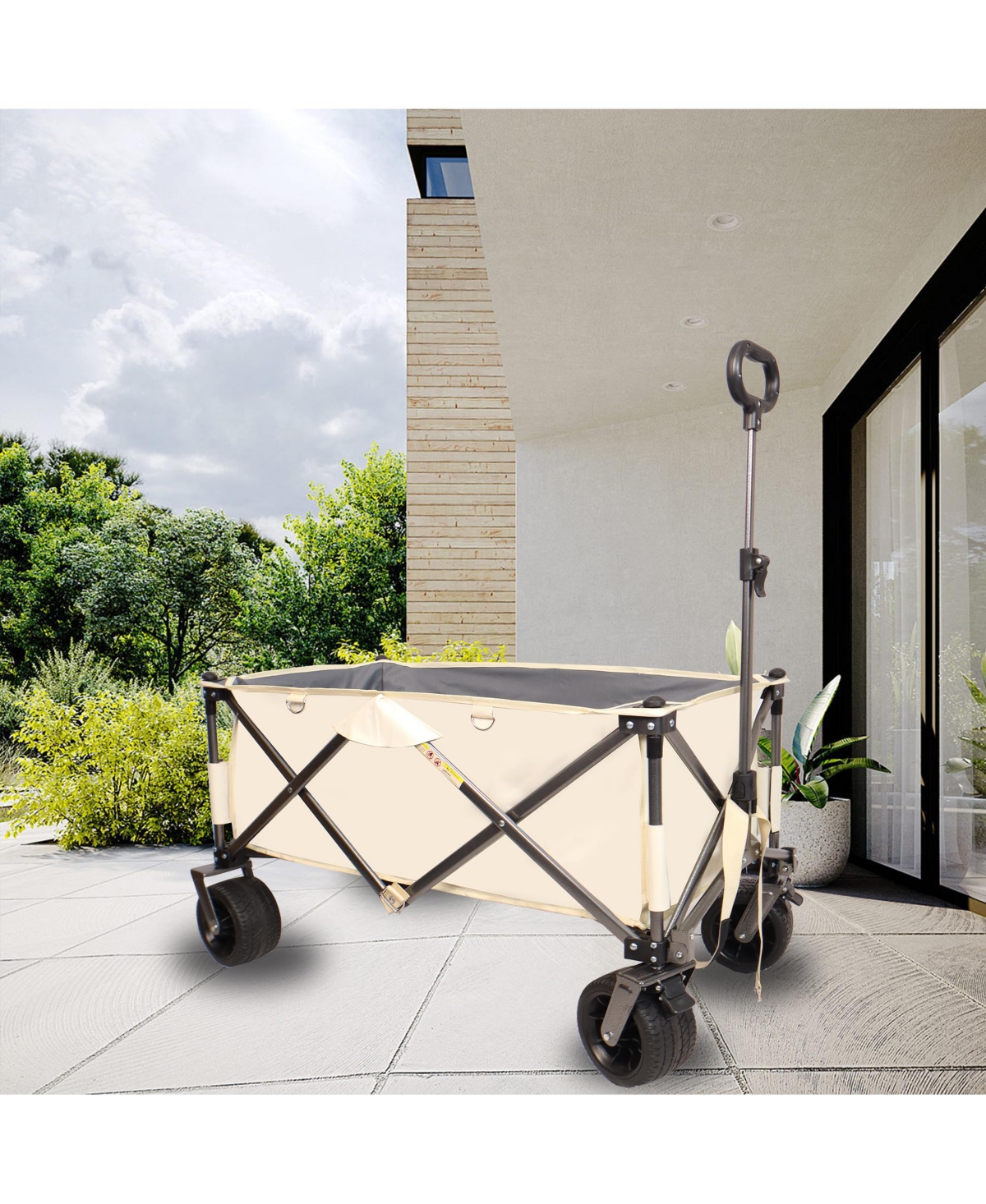 Slickblue Heavy-Duty Folding Wagon – Utility, Adjustable Handle & Drink Holders for Sand, Shopping, Camping, and Garden
